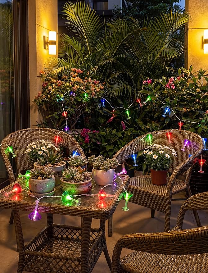 Cocktail Glass String Lights, 8.5FT 10 LED Summer String Lights with UL Certified Plug, Waterproof Tropical Party Decorations for Patio, Connectable Hawaiian Lights for Garden Backyard Bar Decor