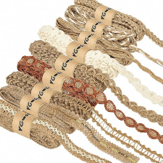 VGOODALL 9 Rolls Jute Ribbons Lace Craft Ribbon 18 Meters for Crafts Wraping Gifts Party Holiday and Rustic Wedding Decorations