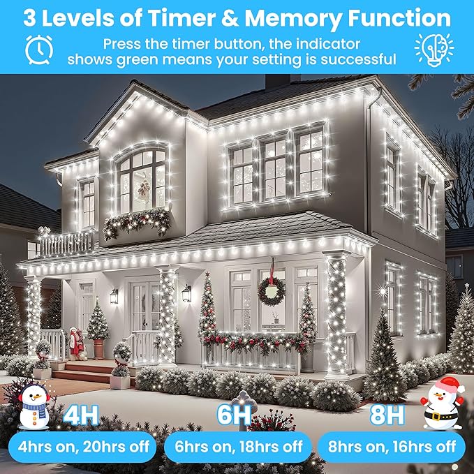 Larkvue 394FT 1200 LEDs String Lights with Remote, Waterproof Dimmable 8 Modes Timer & Memory Function Fairy Rope Light for Christmas Decor-Cool White