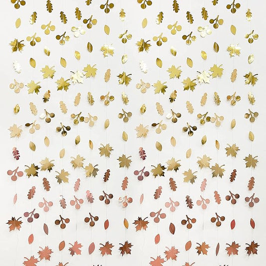 52Ft Fall Party Decorations Maple Leaf Garland Streamer Champagne Rose Gold Gradient Autumn Leaves Paper Banner for Thanksgiving Harvest Birthday Wedding Bridal Shower Engagement Party Decor