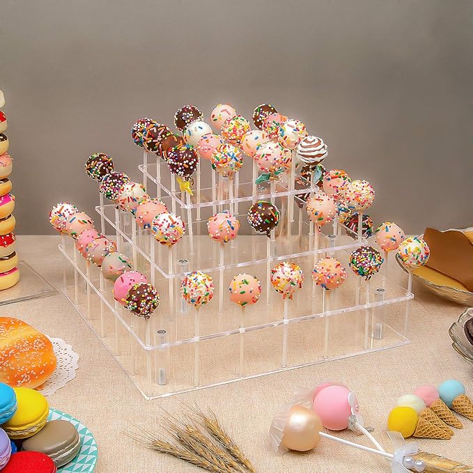 YestBuy Cake Pop Display Stand For Drying, 56 Hole Cake Pop Holder , 3 Tiered Lollipop Holder For Party Candy Bar Dessert Table
