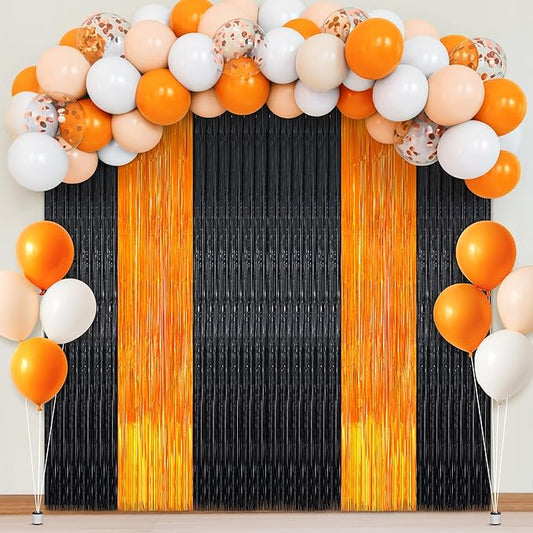 Katchon, Graduation Decoration Set - Pack Of 54 | Orange and Black Fringe Backdrop with Balloon Arch Kit | Orange and Black Party Decorations | Graduation Backdrop 2026