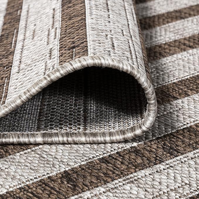 JONATHAN Y Offset Stripe Indoor Outdoor Area Rug 8X10 Beige/Brown, Sukie Modern for Backyard, Patio, Porch, Easy-Cleaning, High Traffic, Pet-Friendly, Non-Shedding (SMB133A-8)
