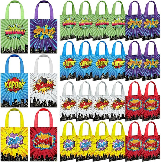Photect 24 Pcs Hero Party Favor Bags Hero Theme Birthday Party Decorations Non-Woven Reusable Gift Tote Bag for Treat Goodie Gift Favors 7.9 x 9.8 in Bat Turtle Themed Birthday Baby Shower Supplies