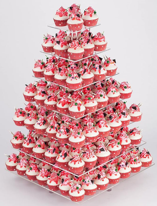 YestBuy 7 Tier Square Acrylic Maypole Cupcake Stand Cupcake Tower Stand, Premium Cupcake Holder, Display for Pastry Wedding Birthday Party