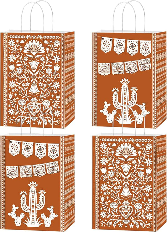 MOIZYNG 16PCS Cielito Lindo Party Favor Bags, Mexican Papel Picado Paper Treat Candy Goodie Gift Bags with Handles for Cinco de Mayo Fiesta Birthday Baby Shower Party Decorations