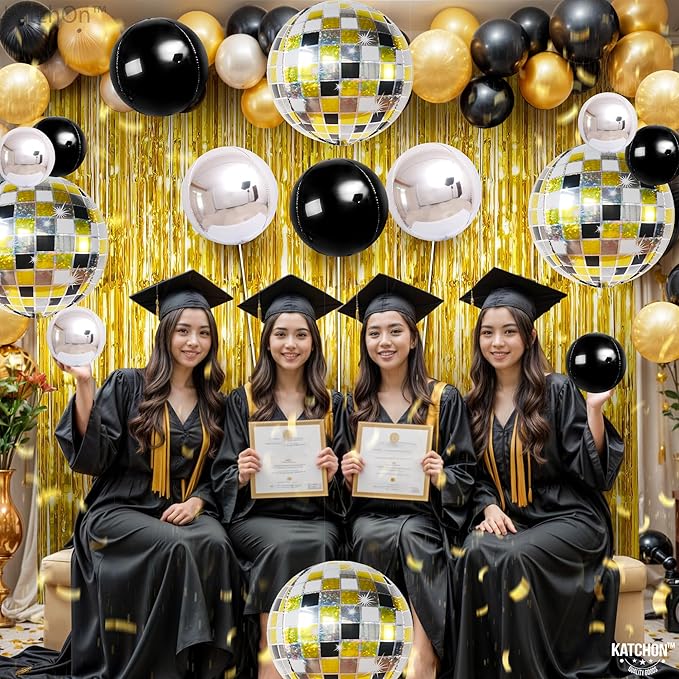 KatchOn, Disco Ball Balloons - Big 22 Inch, Pack of 14 | For Black and Gold Party Decorations | 4D Sphere Mettalic Disco Balloons | Birthday Ball Party Decoration