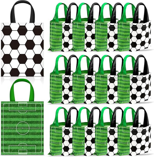 Photect 24 Pcs Soccer Party Favors Bags with Handles 7.87 x 9.84 Inch Reusable Non-woven Football Tote Treat Goodies Gift Bags for 2026 Sport Theme Soccer Birthday Party Supplies Decorations