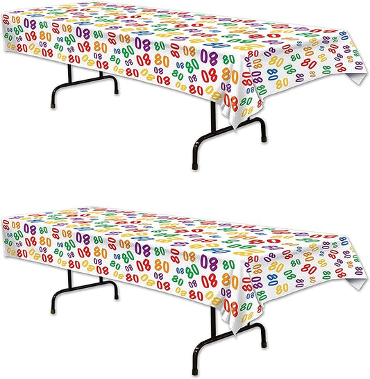 Beistle 80 Birthday Tablecovers, 54” x 108”, 2 Pieces – Plastic Table Cloth, Rectangular Tablecloth