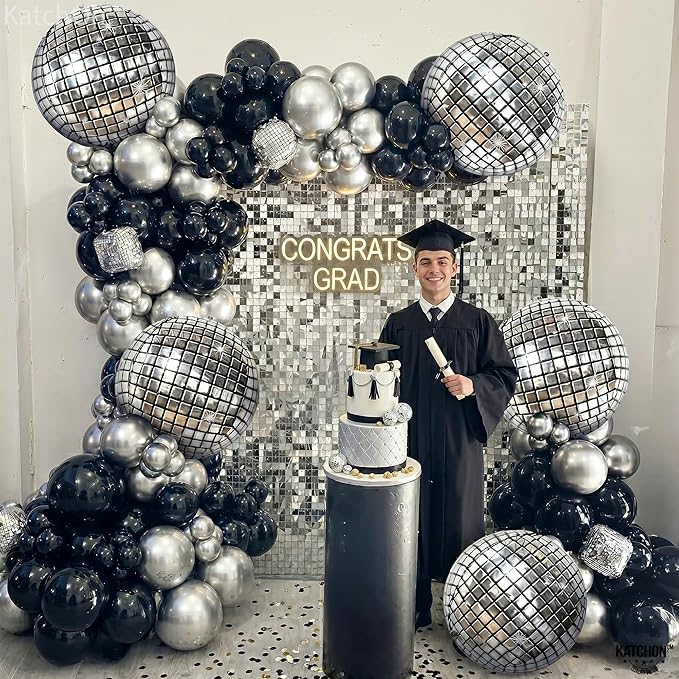KatchOn, Silver Disco Ball Balloons - Huge 22 Inch, Pack of 6 | 4D Sphere Balloons for Disco Party Decorations | Silver Birthday Decorations | Retro Party Decoration, 70's Theme Party, Anniversary