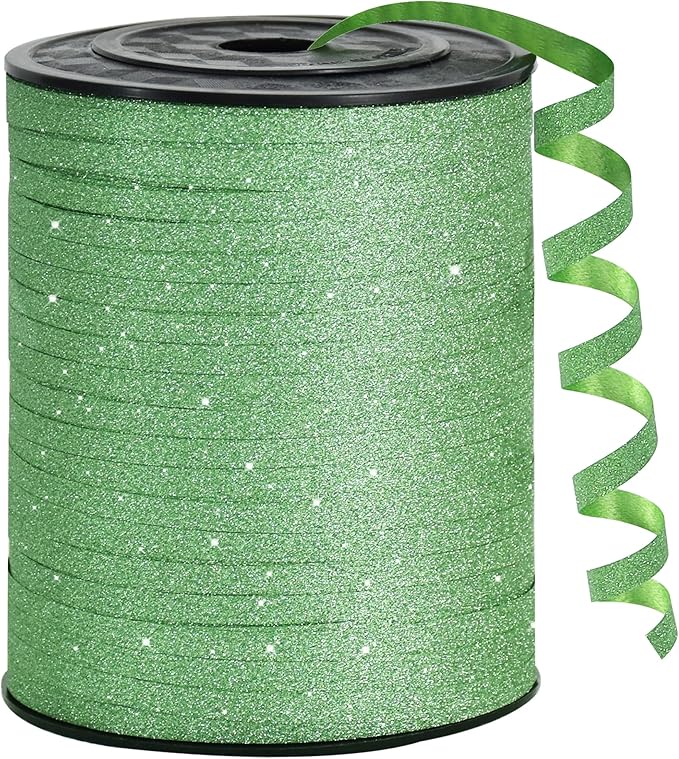 BEISHIDA Light Green Sage Glitter Ribbon - 500 Yards Curling Crimped, Shiny Balloon String for Gift Wrapping, Birthday Party, Festival, Art, Craft, Florist, Flowers Decoration