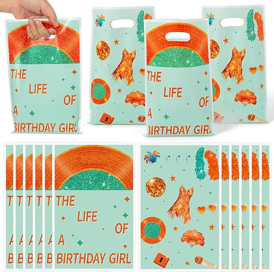 Andi Cppss Girls Birthday Party Favor Bags - 50PCS The Life of A Birthday Girl Party Decorations Popular Themed Party Plastic Gift Bags with Handle Goodie Treat Bag Popular Party Favor Bag for Girl