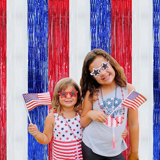 BEISHIDA 3 Pcs Red Blue White Door Streamers Curtain July 4th Party Streamers Backdrop 4th of July Party Wall Background for Party Decoration Photo Booth Props(3.28 ft x 6.56 ft)