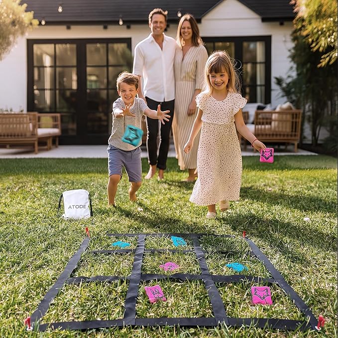 Giant Tic Tac Toe Outdoor Game - 4ft x 4ft Bean Bag Toss for Kids & Adults | 3 Game Modes, 12 Bean Bags | Yard Lawn Backyard Games for Family | Toss Across Field Day Camping | by ATODE