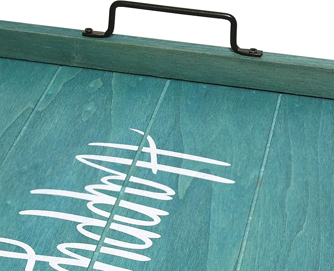 Elegant Designs HG2000-BHP Decorative Wood Serving Tray w/Handles, 15.50" x 12", Happy Place (Pack of 4)