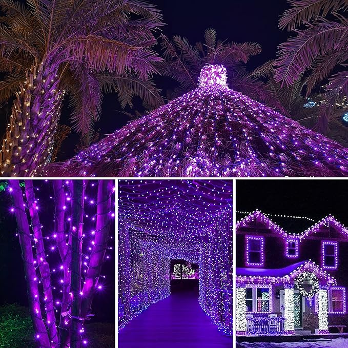 weillsnow 164FT 500 LED Purple Christmas Lights, 8 Modes Waterproof Plug in String Lights for Halloween Christmas Indoor Outdoor Yard Party Wedding Garden Home Decorations (Purple, 164FT)