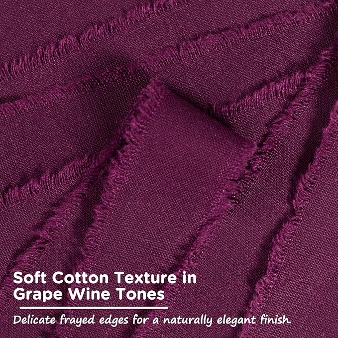 Grape Wine Cotton Ribbon 1 Inch Grape Wine 3 Rolls 21 Yards Frayed Edge Fabric Set for Wedding Decor, Anniversary Celebration, Bridal Bouquet Wrap, Gift Wrapping & Fall Wedding