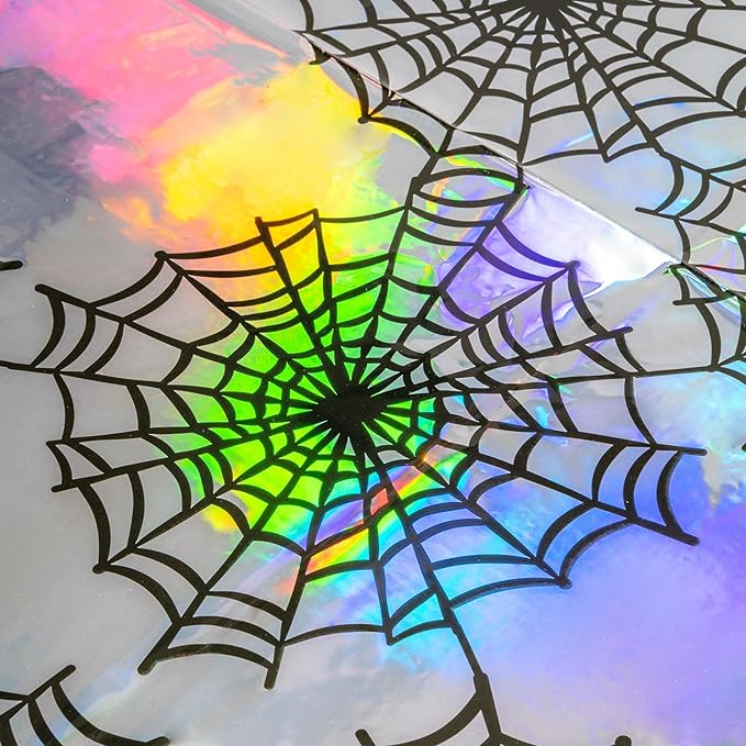Cheerland Spiderweb Tablecloth Iridescent Holographic Foil Table Cover Halloween Decorations Disposable Plastic for Ghoul Birthday Bridal Shower Spooky Emo Gothic Summerween Party Supplies 2pcs