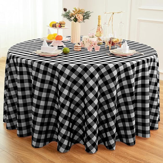 Waterproof Plaid Tablecloth Fabric - Round 108 Inch Classic Gingham Checker Table Cloth for Indoor/Outdoor Use - Buffalo Table Cover for Picnics, BBQs, and Parties