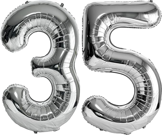 FIROMI 35 Number Balloons Silver Big Giant Jumbo Huge Foil Mylar 35 Balloon Numbers for 35th Birthday Party Anniversary Events Decorations 40-inches