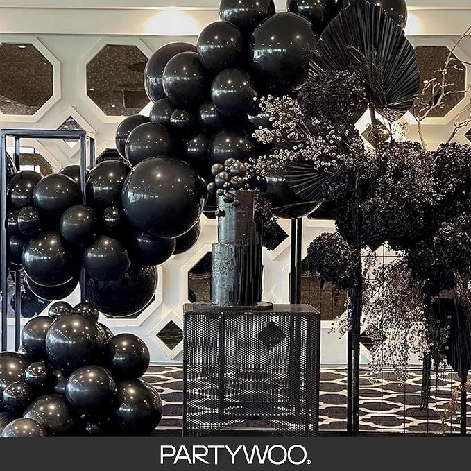 PartyWoo Black Balloons 140 pcs Different Sizes of 18 12 10 5 Inch Black Balloons Arch Kit Garland for Baby Shower Birthday Graduation Casino Gaming Anniversary Retirement Party Decorations Black-Y18