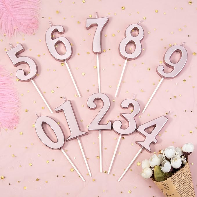 PHD CAKE 2.76 Inch Modern Rose Gold 4 Number Birthday Candles, Rose Gold Number Candles, Cake Number Candles, Party Celebration