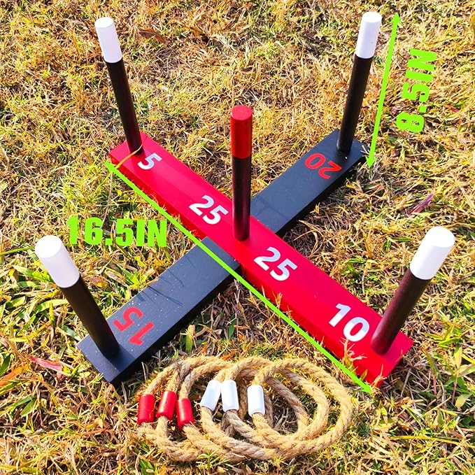 GOOSO Ring Toss Game for Kids - Indoor & Outdoor Game for Family and Adults with 5 Poles, 2 Bases and 6 Rings in 2 Colors, Backyard Party Activities for Adults Lawn Games for Kids