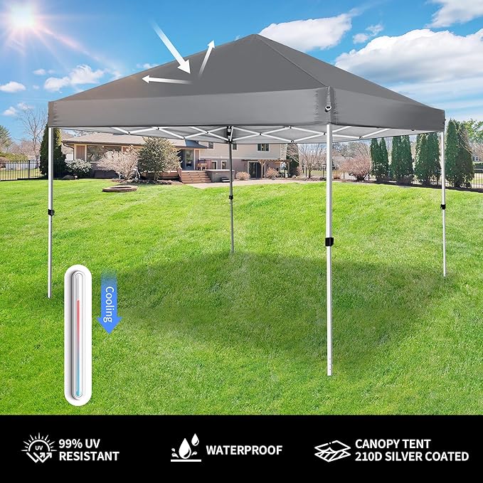 Pop Up Canopy 8X8 FT,Portable Sun Instant Shelter w/Backpack Bag,Waterproof,Adjustable Straight Leg Heights Canopies,Outdoor Tents for Parties,Camping,Commercial Event,Grey