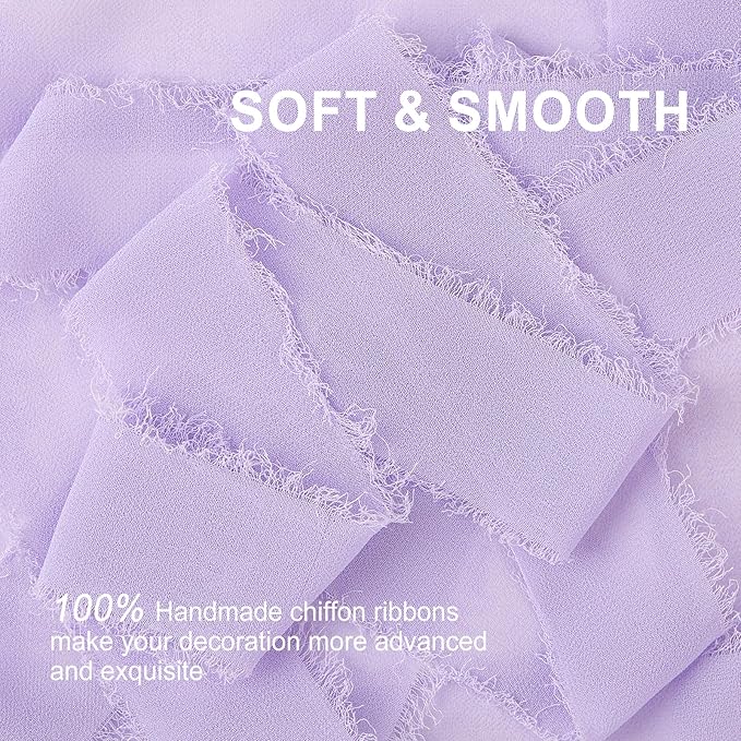 Lavender Chiffon Ribbon 1.5" x 21 Yd Handmade Fringe Silk Chiffon Fabric Ribbon for Gift Wrapping Wedding Invitation Bridal Flower Bouquet DIY Crafts Home Decor