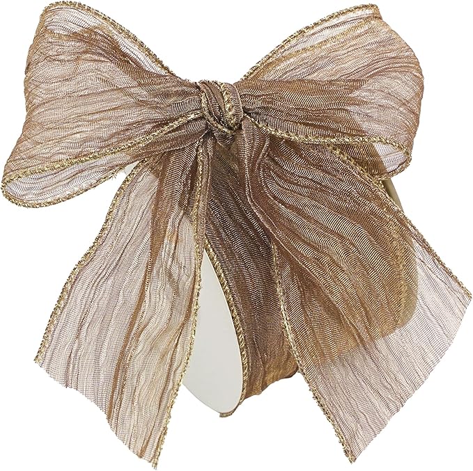 HUIHUANG Copper Brown Wired Ribbon 2-1/2" Shiny Crinkle Wire Edged Metallic Ribbon for Wedding Holiday Wreaths Craft Basket Bows Making Home Decor Gift Wrapping Christmas Tree Top Bows -10 Yards