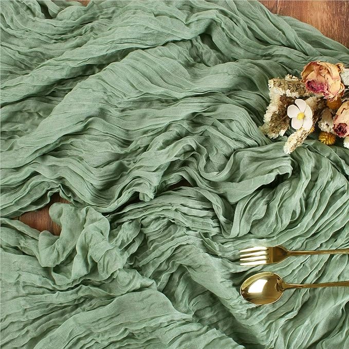 Sage Green Cheesecloth Table Runner 10FT Rustic Sheer Gauze Table Runners 120 Inch Boho Cheese Cloth Table Decorations for Wedding Bridal Spring Baby Shower Home Decor