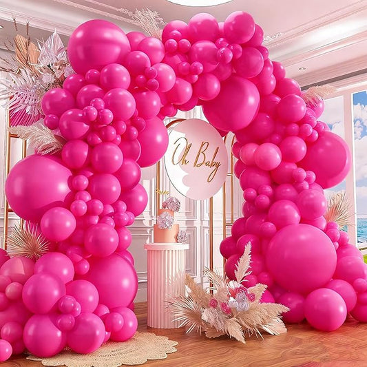 412pcs Hot Pink Balloon Garland Arch Kit 18 12 10 5 Inch Different Sizes Matte Latex Balloons for Valentine's Day Baby Shower Birthday Wedding Princess Theme Party Decoration