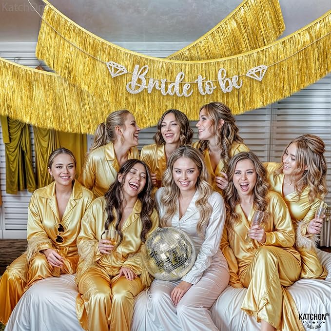 KatchOn, Pack of 2 Gold Fringe Garland - Gold Tinsel Banner for Birthday Party Decorations, Bridal Shower | Golden Foil Curtains for Golden Party Decor, Wedding, Graduation Decorations 2026