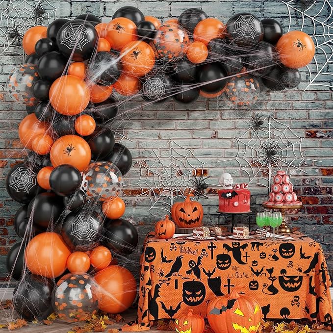 Patimate Black Orange Halloween Balloons Set, 50 pcs 12 inch Orange Black Confetti Latex Balloons Kit for Halloween Baby Shower Spooky Birthday Graduation Motorcycle Party Decorations