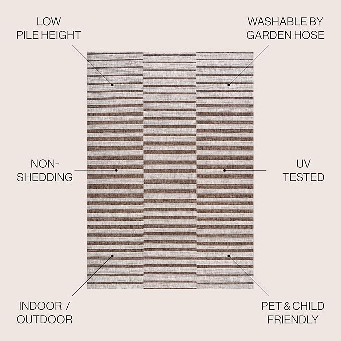 JONATHAN Y Offset Stripe Indoor Outdoor Area Rug 3X5 Beige/Brown, Sukie Modern for Backyard, Patio, Porch, Easy-Cleaning, High Traffic, Pet-Friendly, Non-Shedding (SMB133A-3)