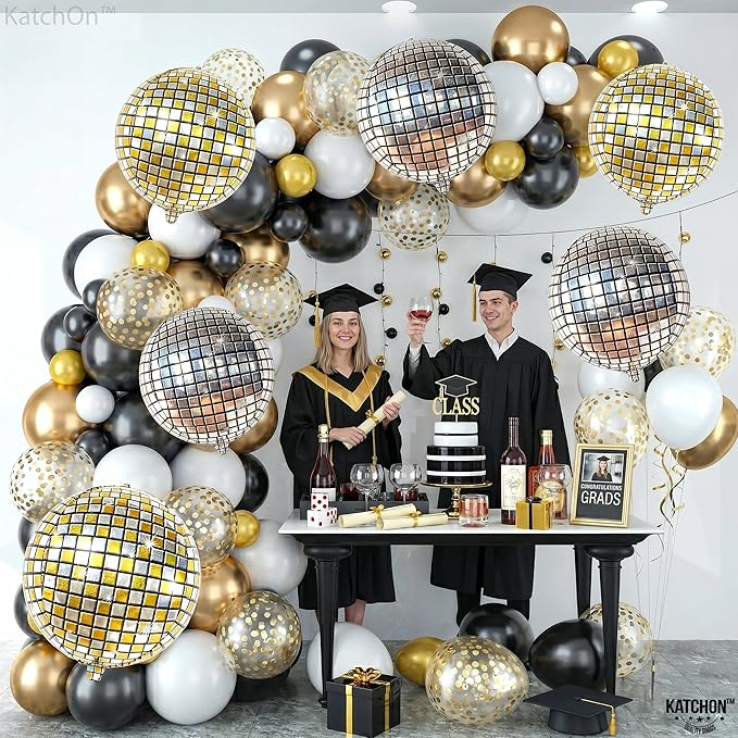 KatchOn, Silver and Gold Disco Ball Balloons -22 Inch, Pack of 6 | 4D Sphere Balloons for Disco Party Decorations | 70s Party Disco Ball decoration | Birthday Party, Graduation Decorations 2026
