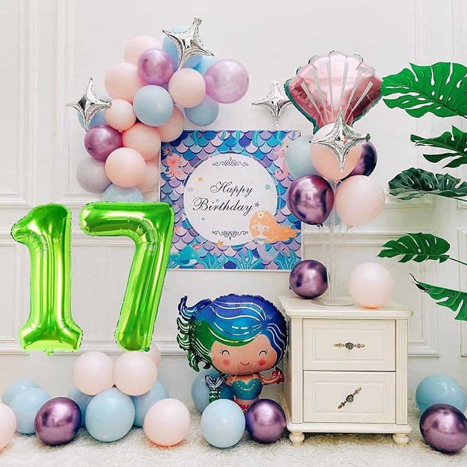40 inch Number Balloon 0-9 Green Large Number 17 Balloons,Digital Balloons for Birthday Party Celebration Decorations Supplies, Helium Foil Number Balloons for Wedding Anniversary