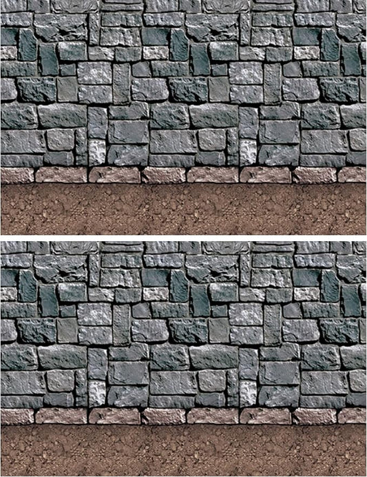 Beistle Stone & Dirt Floor Wall Backdrops, 4’ x 30’, Pack of 2 – Medieval Party Decorations, Medieval Decor Background, Easy to Adhere Wall Covering, Stone Backdrop, Halloween Party Decorations