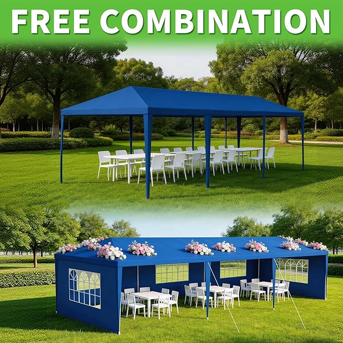 10' x 30' Outdoor Canopy Tents with 5 Detachable Sidewalls, Blue Patio Gazebo Tents, Shade Shelters for Birthday, Events, Party, Wedding, Gatherings and Patio