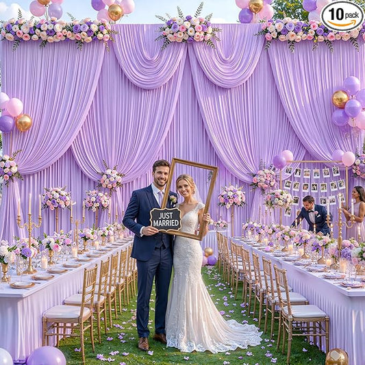 50ft x 10ft Wrinkle Free Lavender Wedding Backdrop Curtains for Party Bridal Shower Reception Decorations Lavender Fabric Curtain Backdrops Drapes for Photography Baby Shower Birthday Background