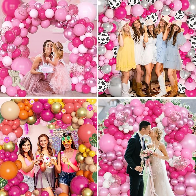 Amandir 153 Pcs Hot Pink Balloons Arch Garland Kit, Different Sizes 18 12 10 5 Inch Hot Pink Latex Balloon for Mothers Day Wedding Anniversary Baby Shower Princess Birthday Party Decorations