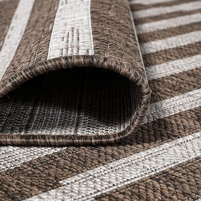 JONATHAN Y Offset Stripe Indoor Outdoor Area Rug 4X6 Brown/Beige, Sukie Modern for Backyard, Patio, Porch, Easy-Cleaning, High Traffic, Pet-Friendly, Non-Shedding (SMB133B-4)