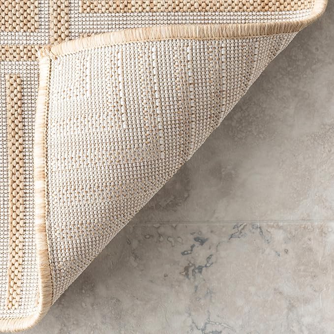 Nuloom Asha Tan/Ivory, 10' x 14', Casual, Striped Border, Soft and Cozy, High Traffic, Stain Resistant, Easy Clean, Durable Area Rug for Indoor/Outdoor Patio, Deck, Porch, Garden, Courtyard