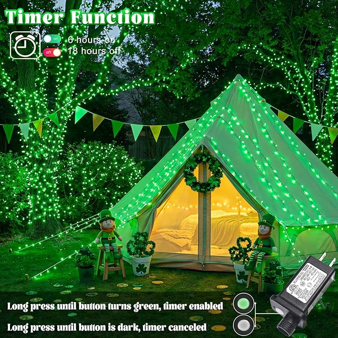 165FT 500 LED Outdoor String Lights, Plug in Christmas Lights Indoor Waterproof, 8 Modes Connectable Clear Wire Fairy Twinkle Lights for Indoor Home Garden Patio Party Decorations, Green