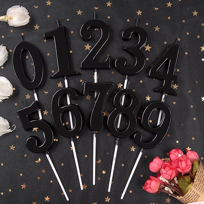 PHD CAKE 2.76 Inch Modern Black 8 Number Birthday Candles, Black Number Candles, Cake Number Candles, Party Celebration
