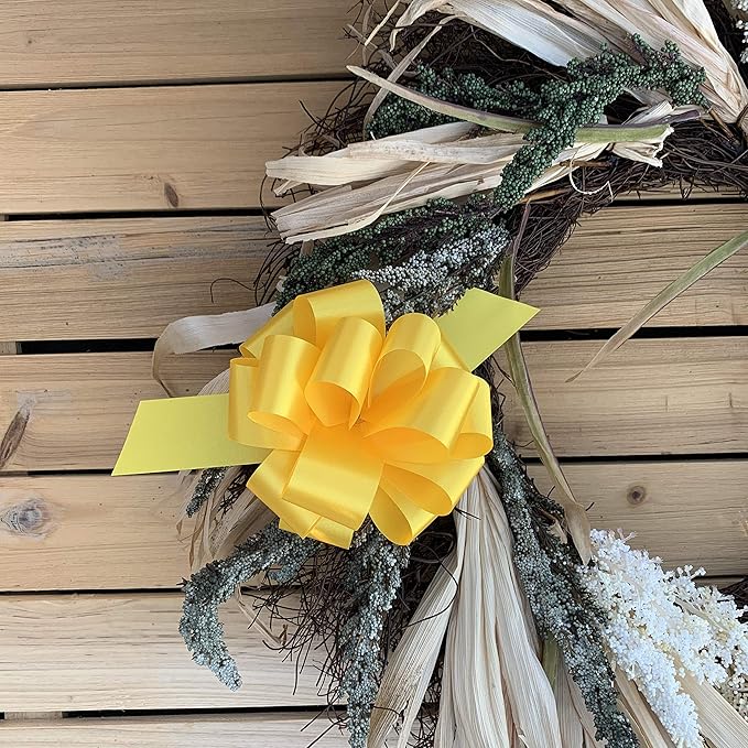 Yellow Decorative Gift Pull Bows - 5" Wide, Set of 10, Memorial Day, 4th of July, America 250 Anniversary, Support Our Troops, Wreath, Summer, Birthday, Fundraiser, School Colors, Cancer Awareness