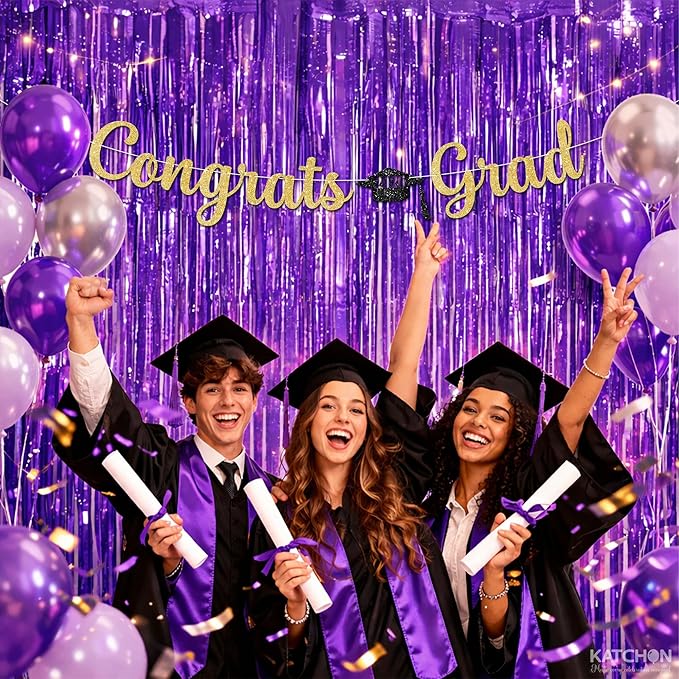 KatchOn, Light Purple Foil Fringe Curtain - 3.2x8 Feet, Pack of 2 for Purple Party Decorations | Purple Backdrop for Graduation Decorations 2026 | Streamers Backdrop for Mermaid Party Decoration
