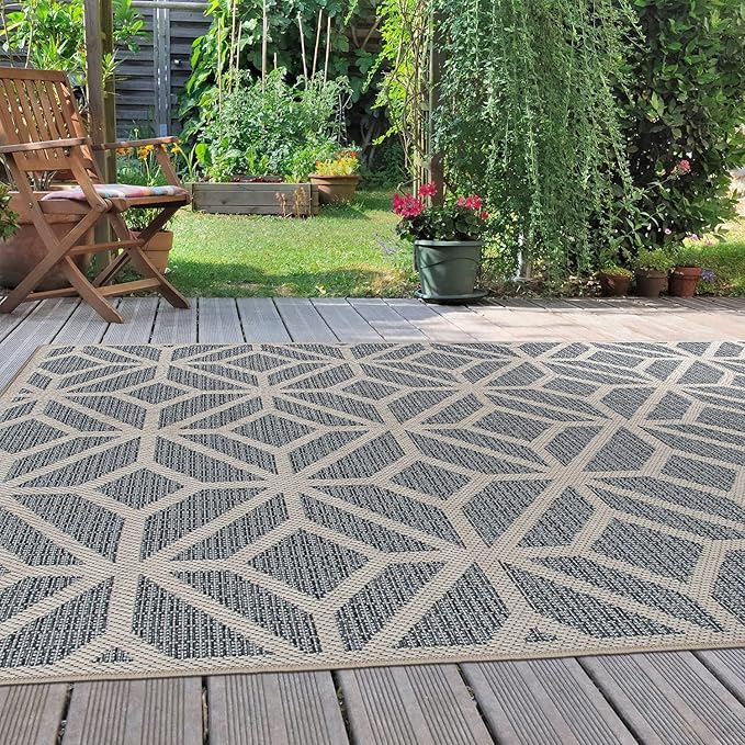 Rugshop Blue Contemporary Geometric Indoor/Outdoor Area Rug — Hose Washable for Living Room, Dining Room and Office, 7'10" x 10'