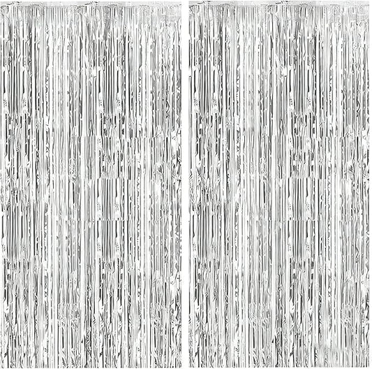 2pcs Silver Foil Fringe Backdrop Curtains 39 * 78 Inch Tinsel Streamersdance Party Decorations for 2026 New Years Eve, Christmas,Halloween Graduation, Birthday, Baby Shower, Gender Reveal Party