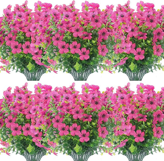 XEOLIAN 12 Bundles Artificial Flowers Outdoor UV Resistant Fake Plastic Plants Indoor Outside Hanging Plants Garden Porch Window Box Home Wedding Farmhouse Festive Shrub Decor (Rose Red)